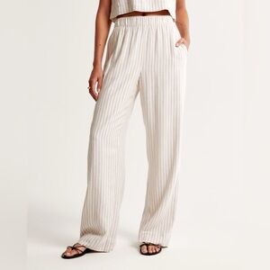 Linen-Blend Pull-On Pant Tan Stripe